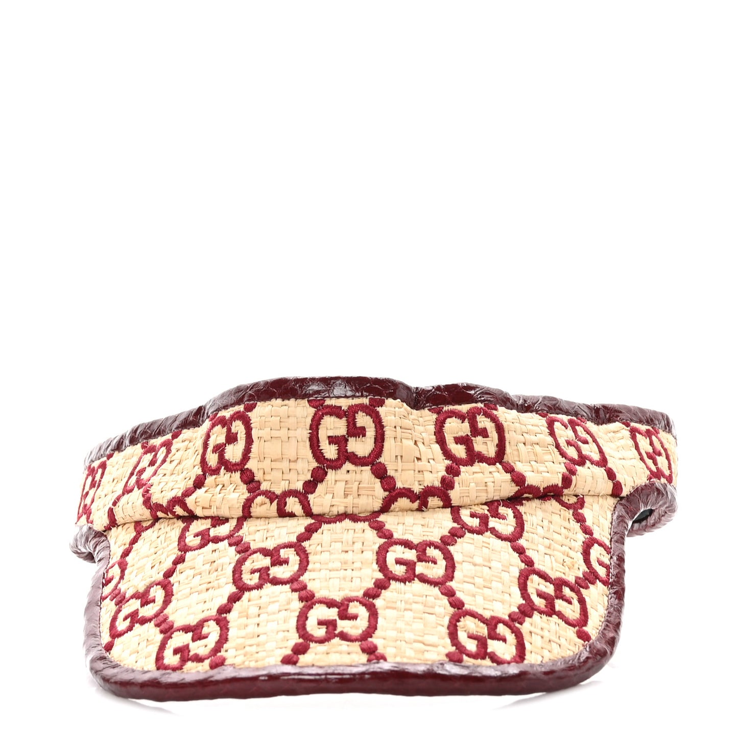 Raffia Elaphe GG Monogram Embroidered Afraa Visor M Ivory Bordeaux