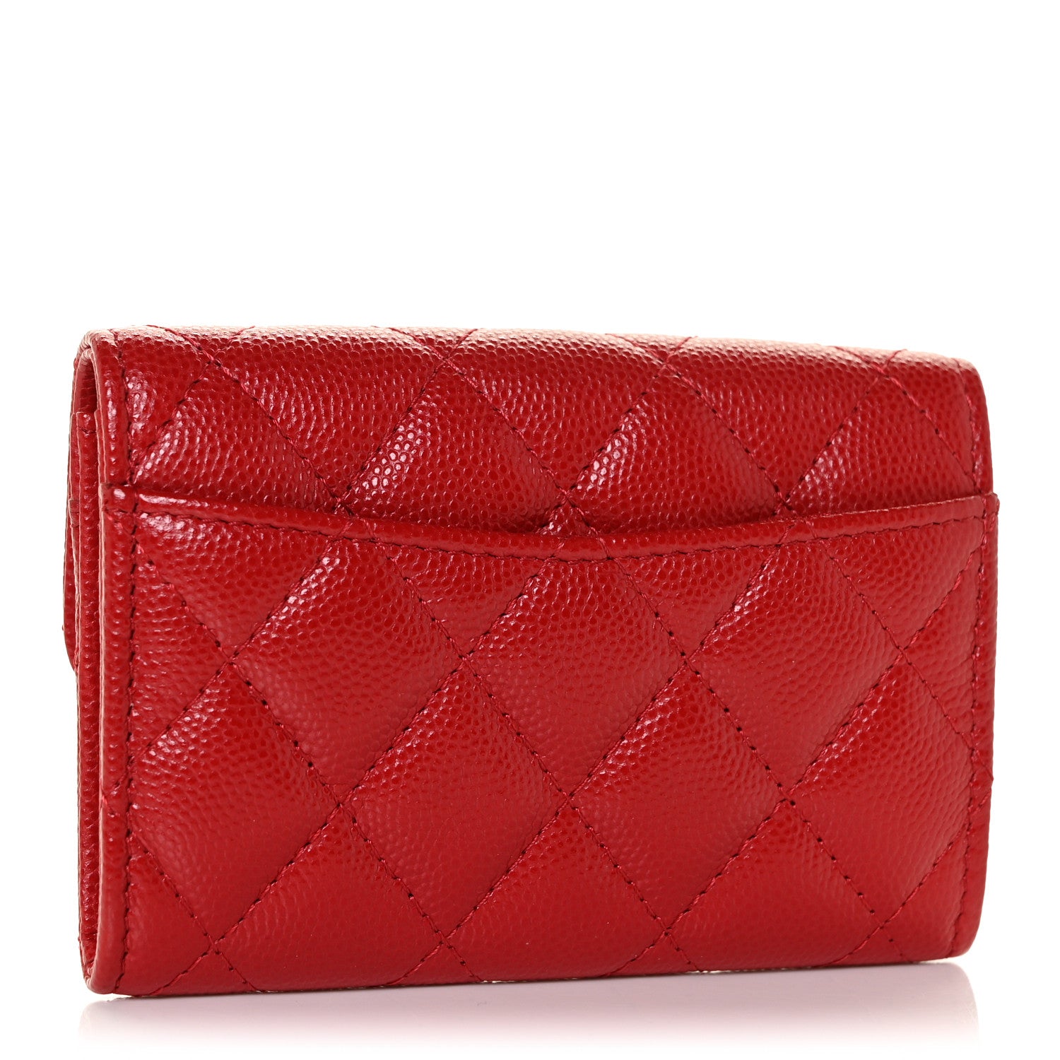 Chanel Caviar Quilted Flap Card Holder Wallet Red 3 of 12