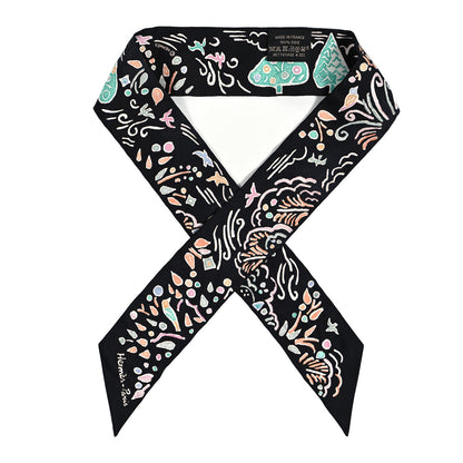 Hermes Silk Isola Di Primavera Twilly Black Vert Rose 1 of 3