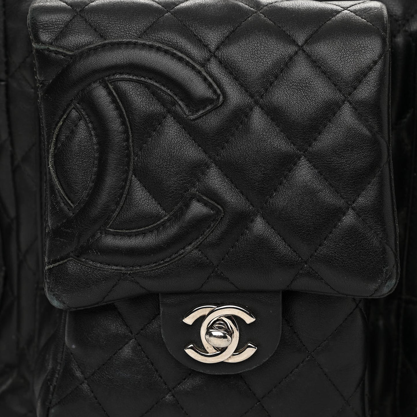 Calfskin Quilted Large Cambon Multipocket Reporter Black