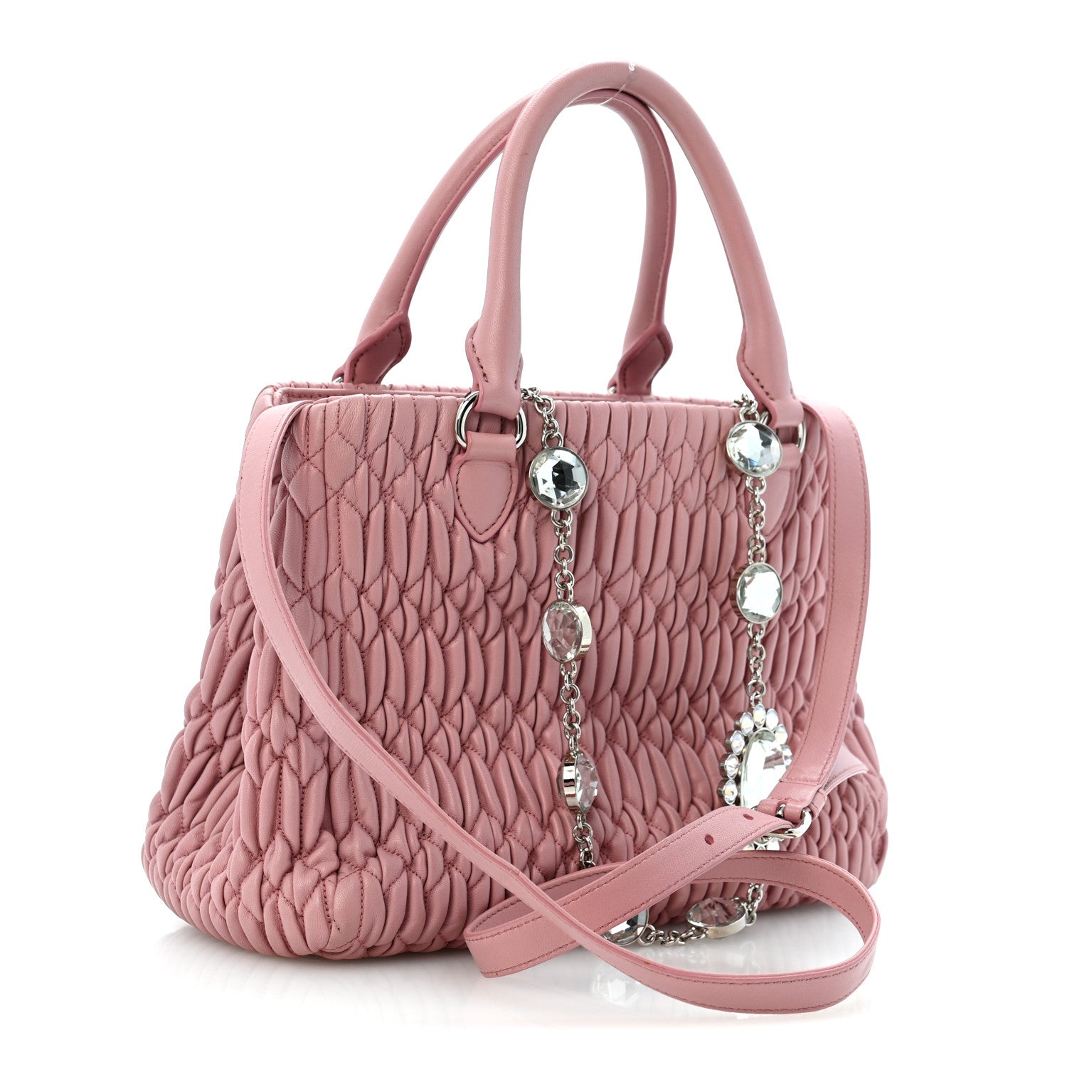 Miu Miu Nappa Matelasse Swarovski Crystal Tote Rosa 3 of 13