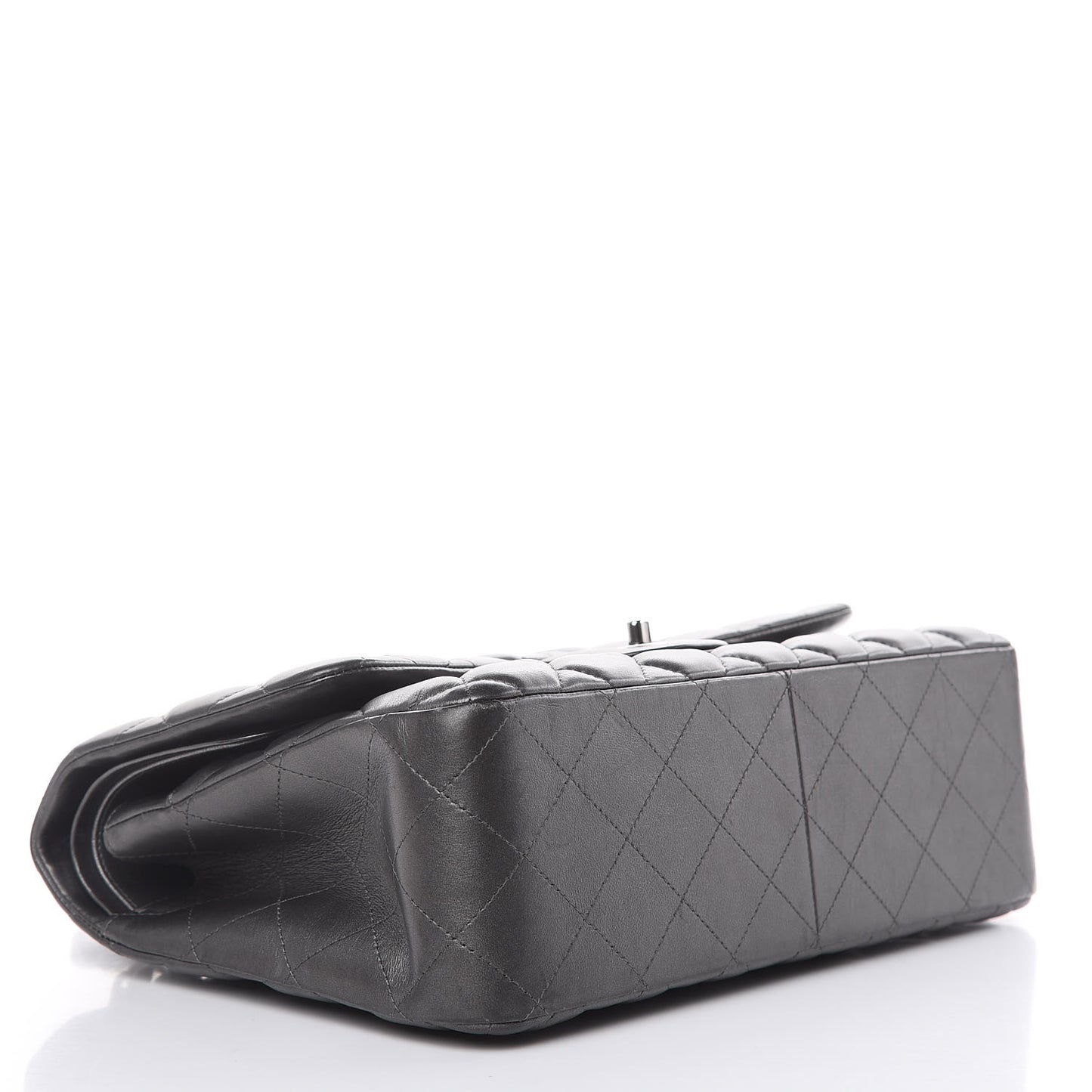 Metallic Lambskin Quilted Jumbo Double Flap Pewter