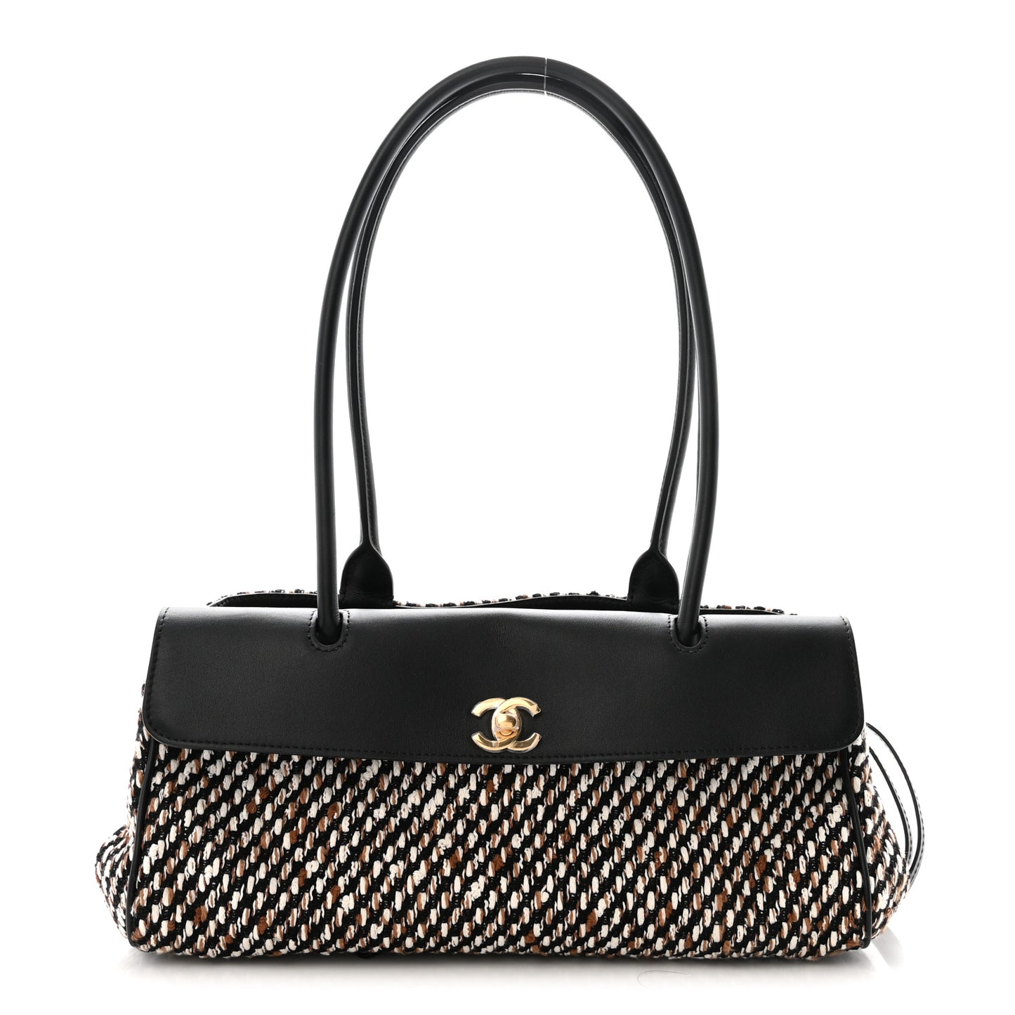 Tweed Calfskin Urban Essentials Small Shopping Bag Black Multicolor