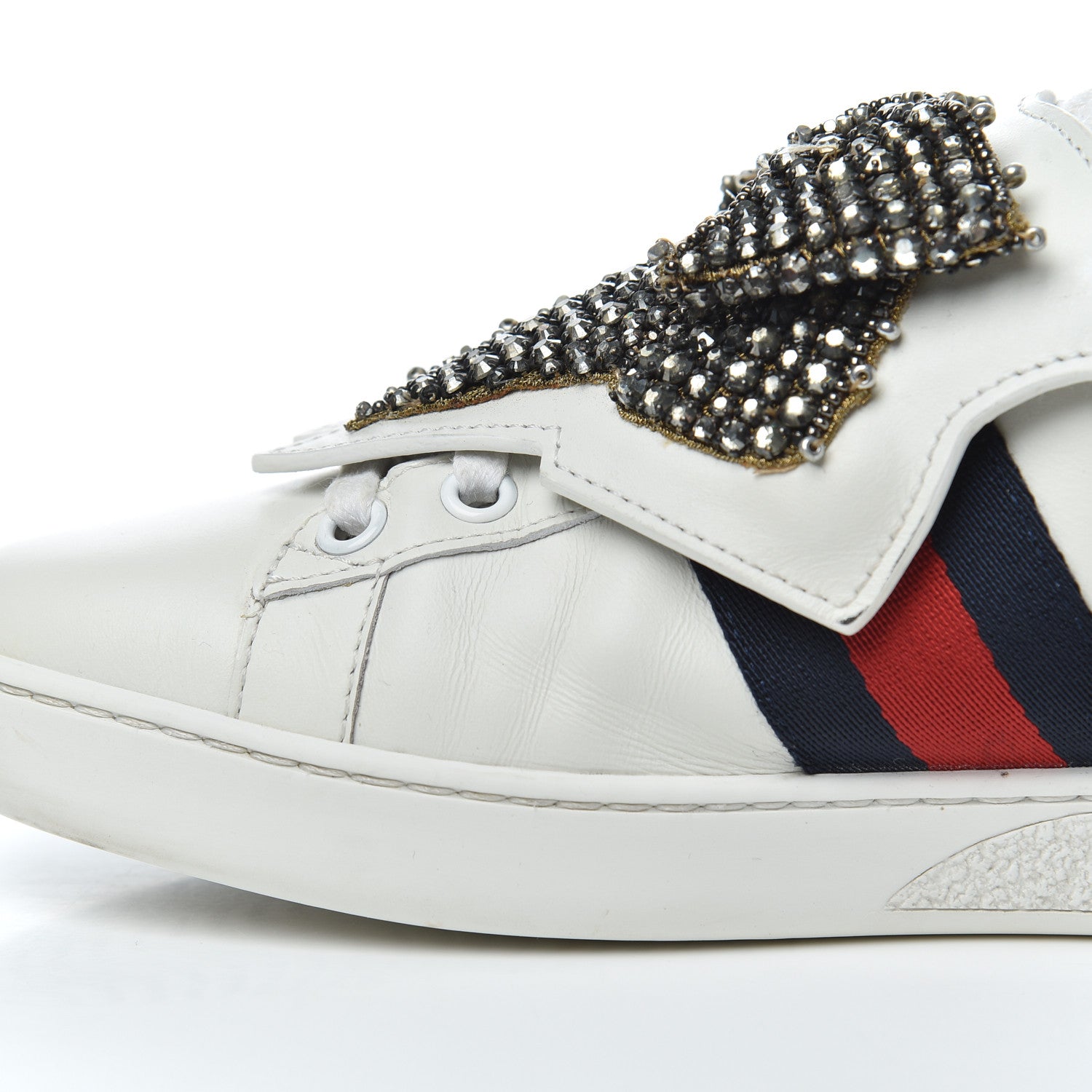 Gucci Calfskin Ayers Web Womens Ace Bow Lace Sneakers 37.5 White 12 of 21