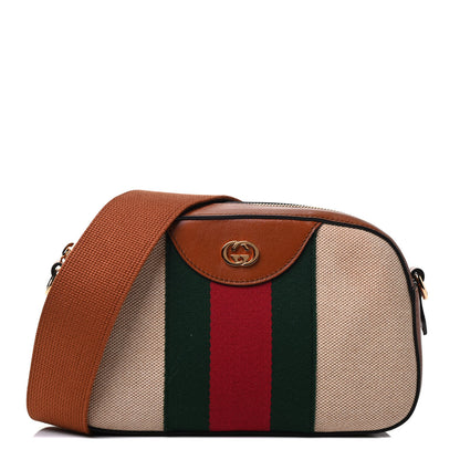 Gucci Vintage Canvas Web Shoulder Bag Sand Cuir 1 of 4