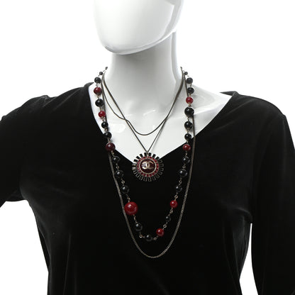 Chanel Gripoix Poured Glass Crystal Bead CC Layered Pendant Necklace Black Red Gold 2 of 5
