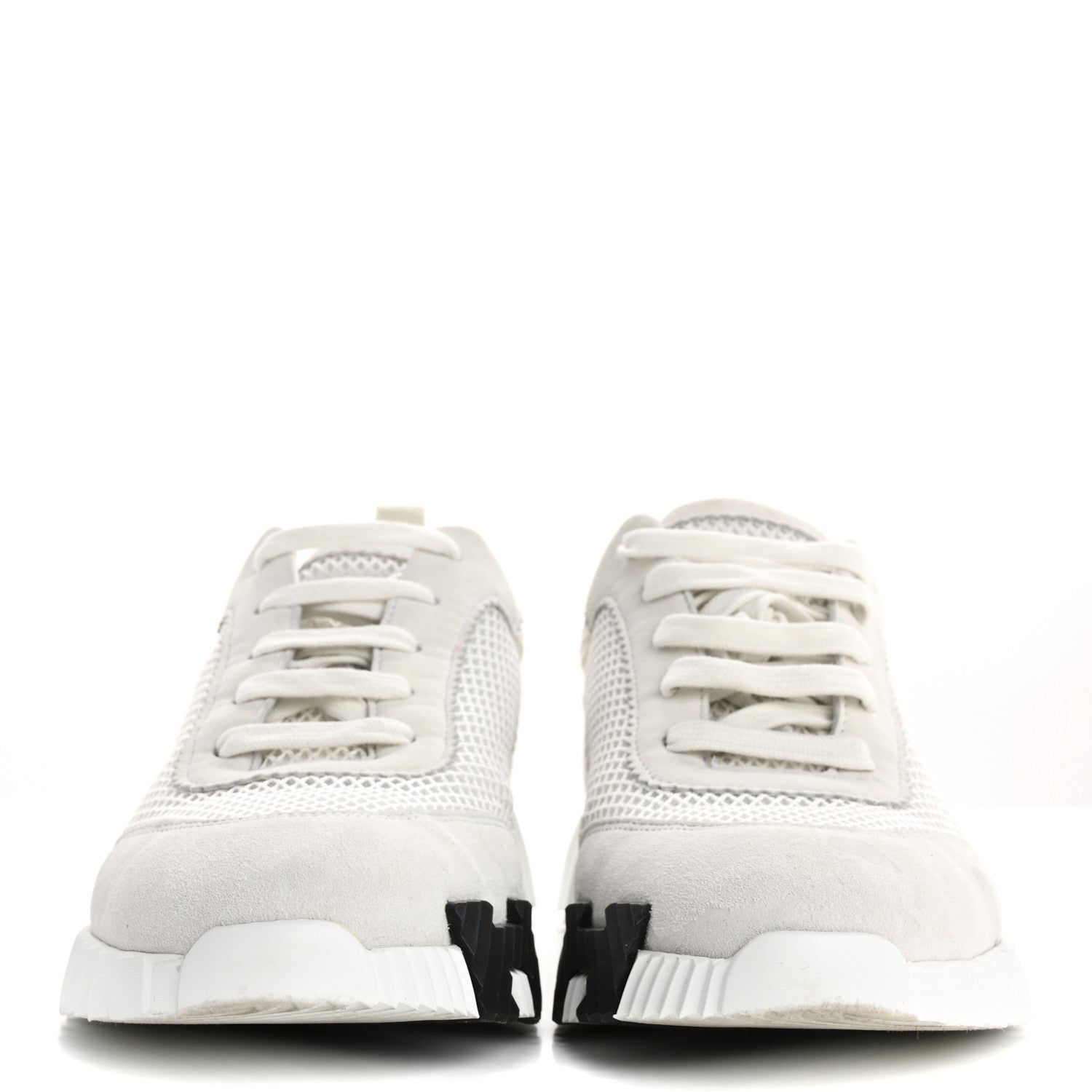 Hermes Air Mesh Suede Goatskin Bouncing Sneakers 39 White Black 2 of 15