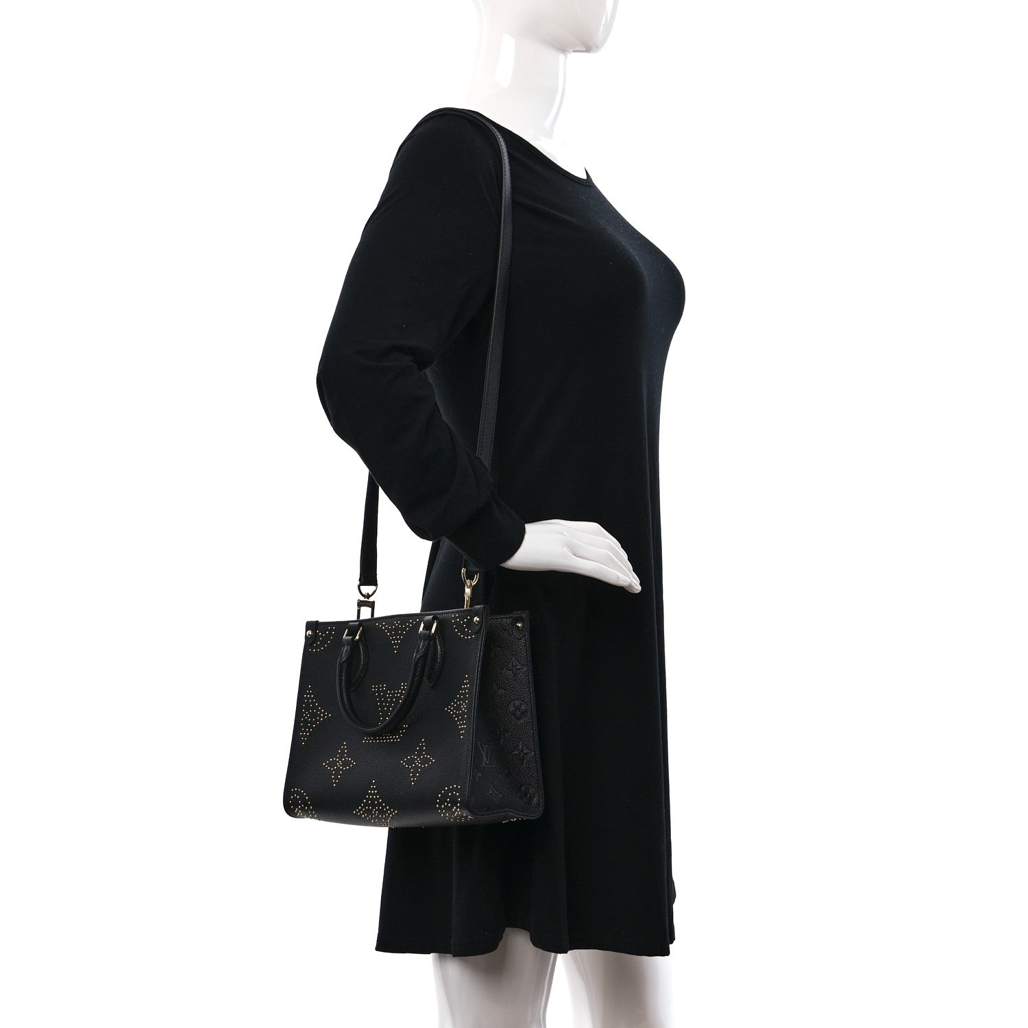 Louis Vuitton Grained Calfskin Studded Monogram Giant Onthego PM Black 2 of 9