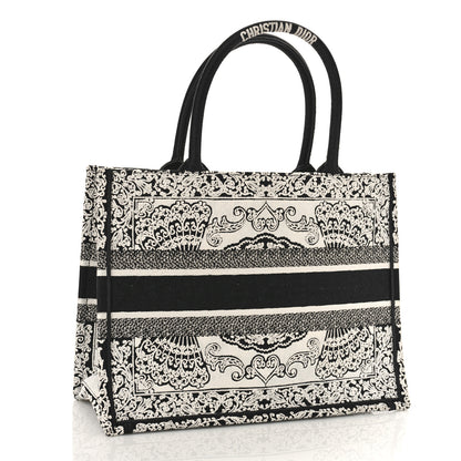 Christian Dior Canvas Embroidered Medium Ornamental Cornely Effect Book Tote Black White 3 of 8