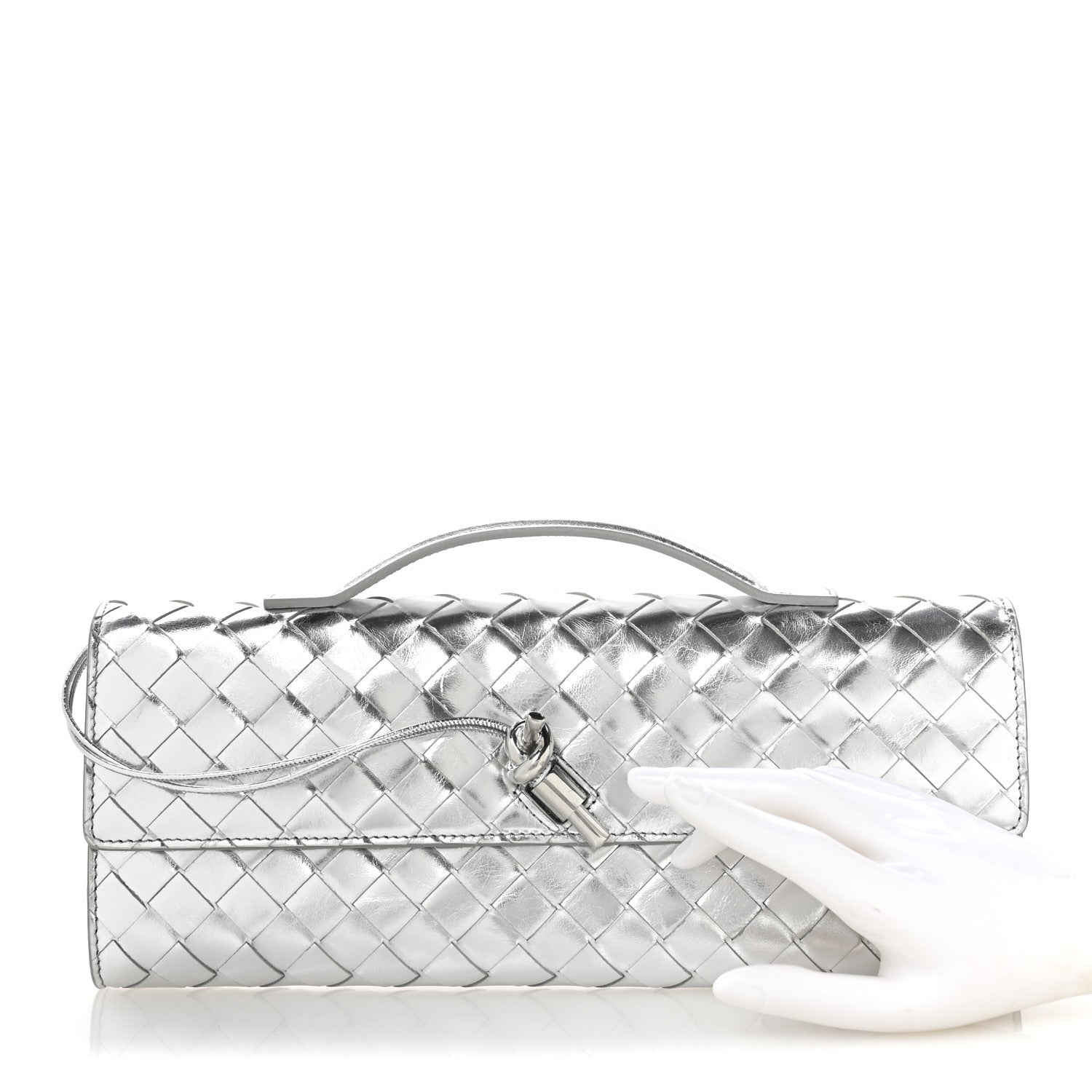 Bottega Veneta Metallic Nappa Intrecciato Long Andiamo Top Handle Silver 2 of 10
