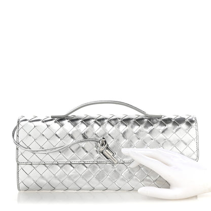 Bottega Veneta Metallic Nappa Intrecciato Long Andiamo Top Handle Silver 2 of 10