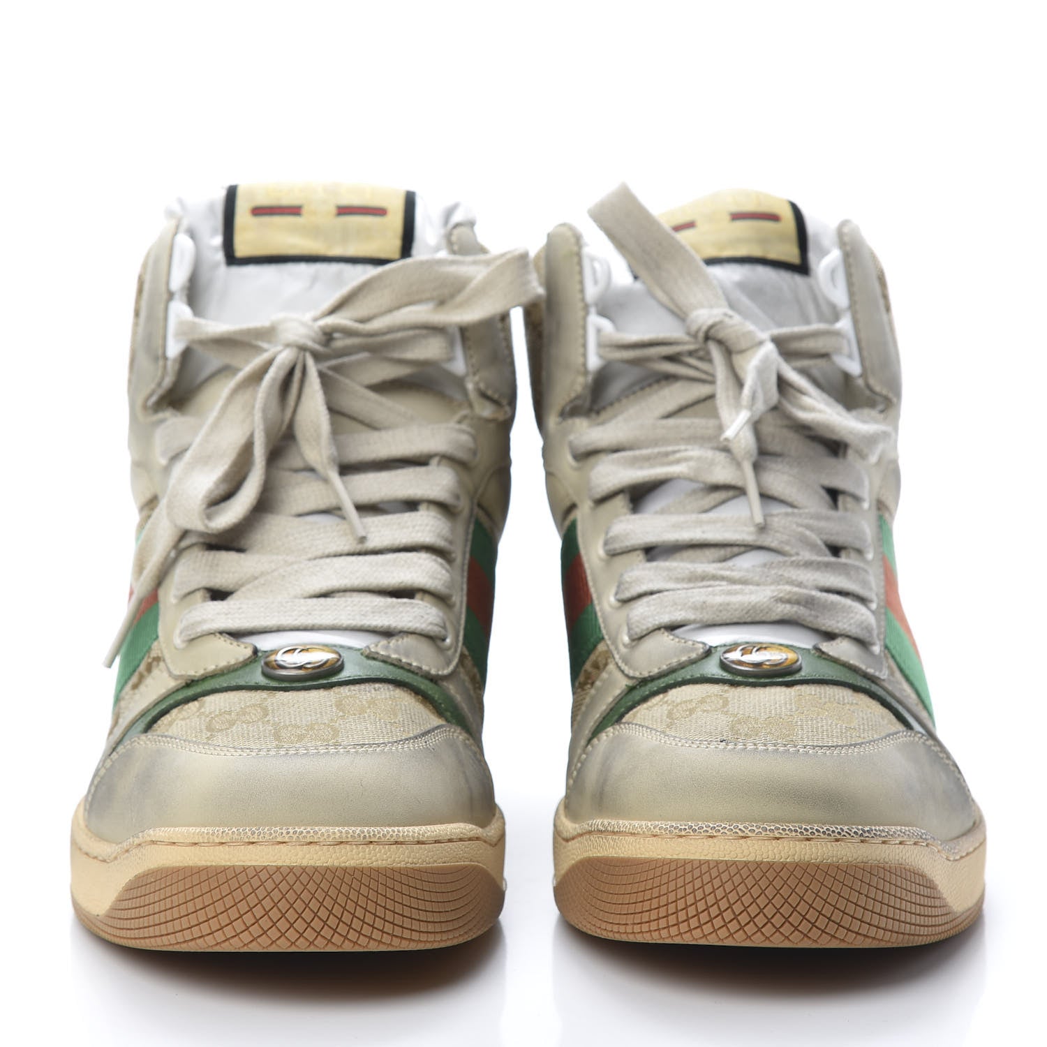 Gucci GG Monogram Nubuck Web Mens Screener High Top Sneakers 8.5 New Sand Dusty Milk Vintage Green 2 of 8