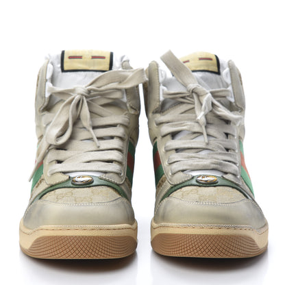 Gucci GG Monogram Nubuck Web Mens Screener High Top Sneakers 8.5 New Sand Dusty Milk Vintage Green 2 of 8