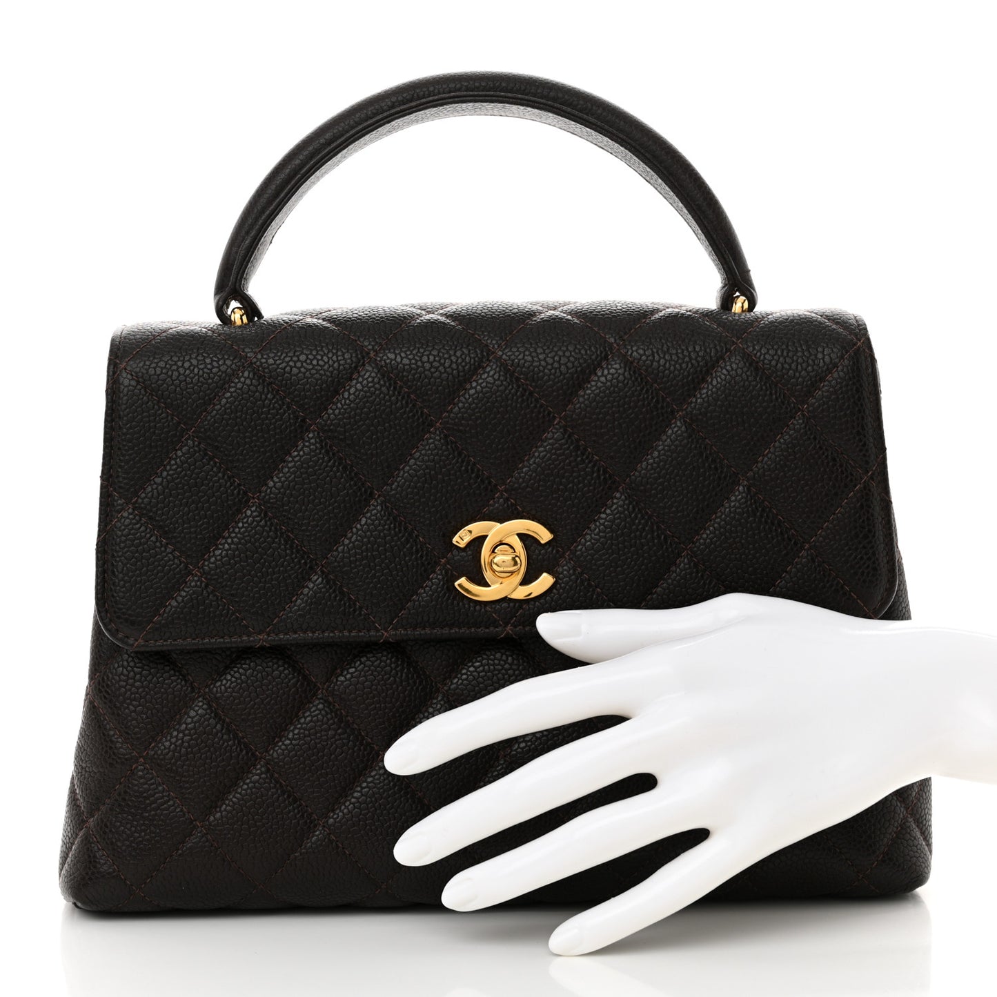 Caviar Quilted Medium Kelly Flap Brown