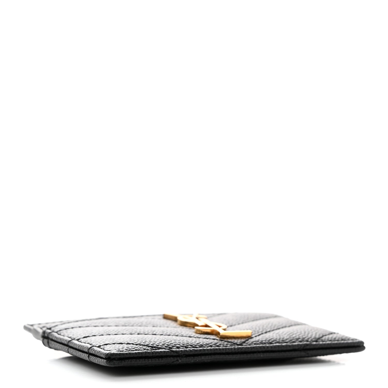 Saint Laurent Grain De Poudre Matelasse Chevron Monogram Credit Card Case Black 4 of 11