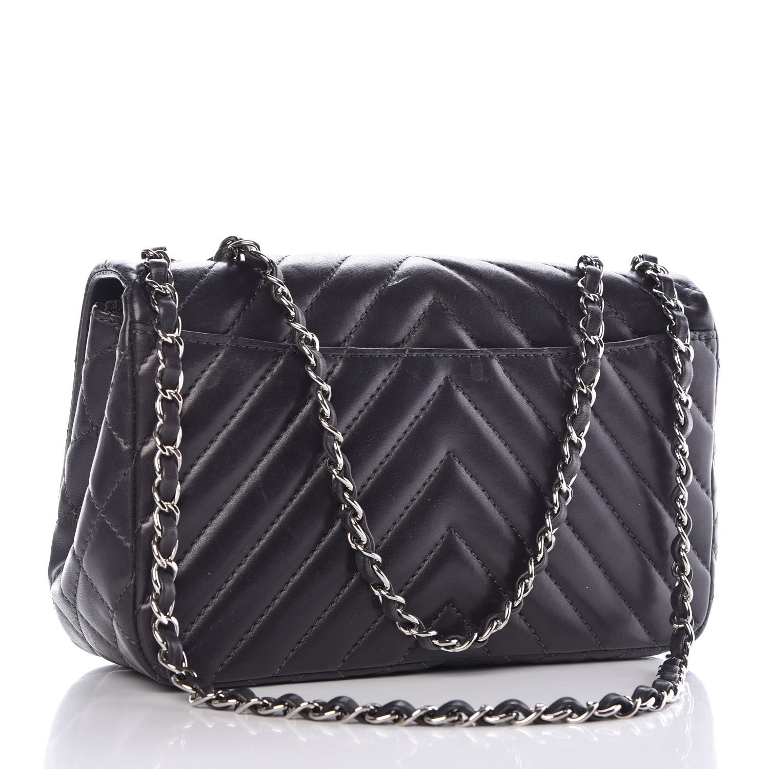 Chanel Lambskin Surpique Chevron Medium Single Flap Grey 2 of 8