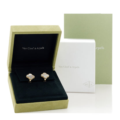 Van Cleef & Arpels 18K Yellow Gold Mother of Pearl Vintage Alhambra Earrings 5 of 5