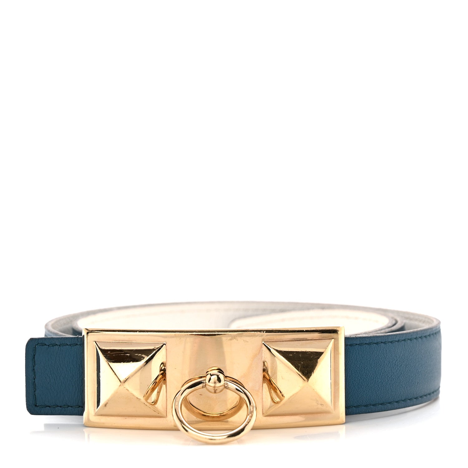 Hermes Swift Epsom 24mm Sydney Belt 80 32 Bleu Izmir White 1 of 7