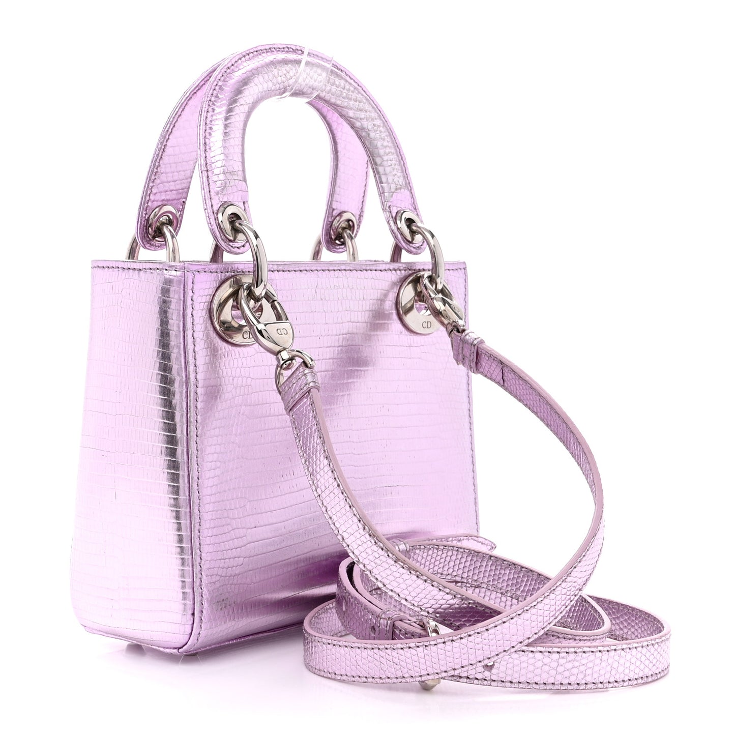 CHRISTIAN DIOR Metallic Lizard Mini Lady Dior Pink