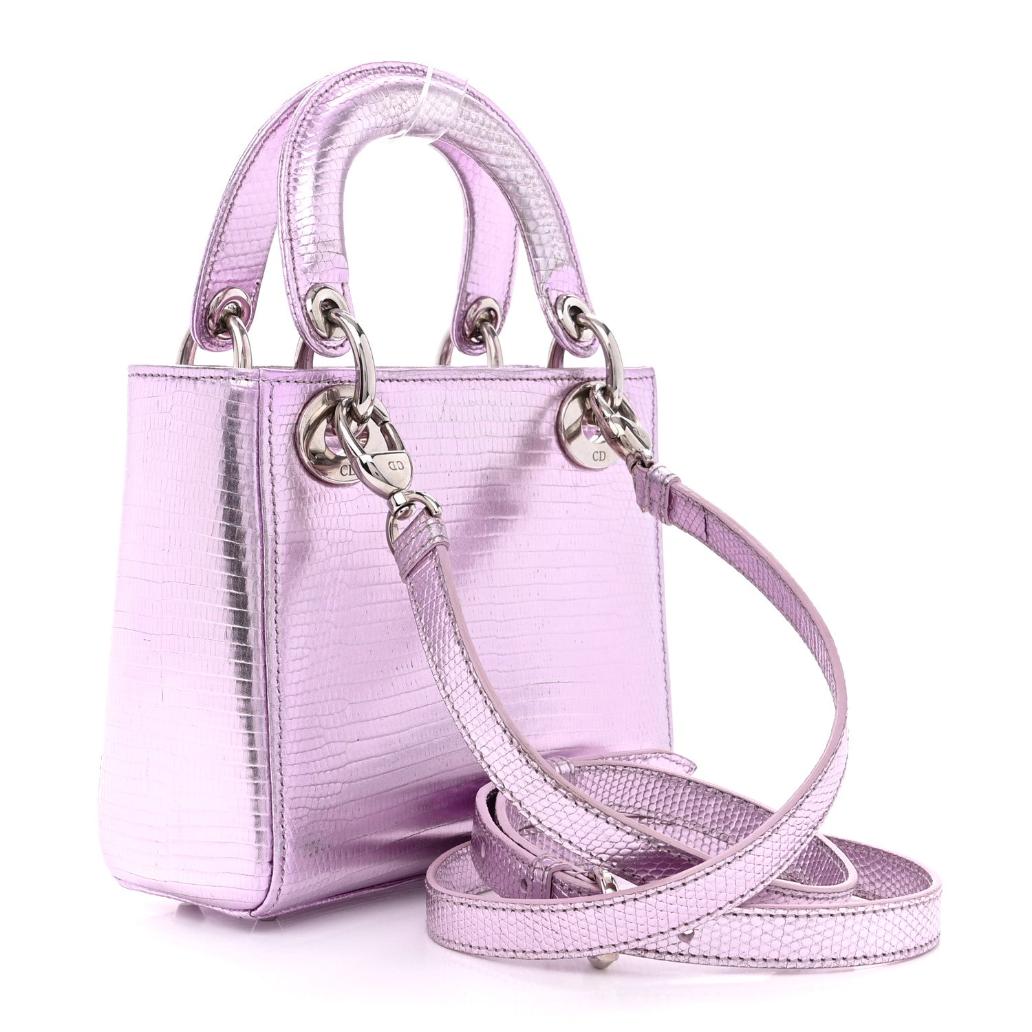 Christian Dior CHRISTIAN DIOR Metallic Lizard Mini Lady Dior Pink 3 of 17