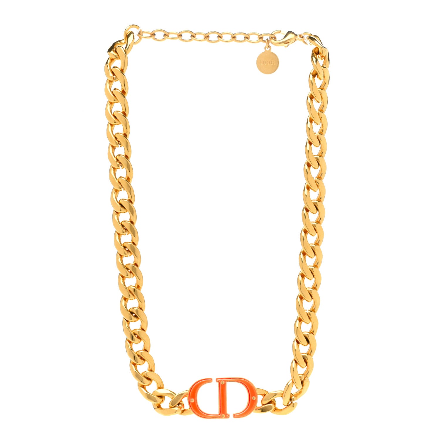 Christian Dior Metal CD Choker Necklace Gold Orange 3 of 6