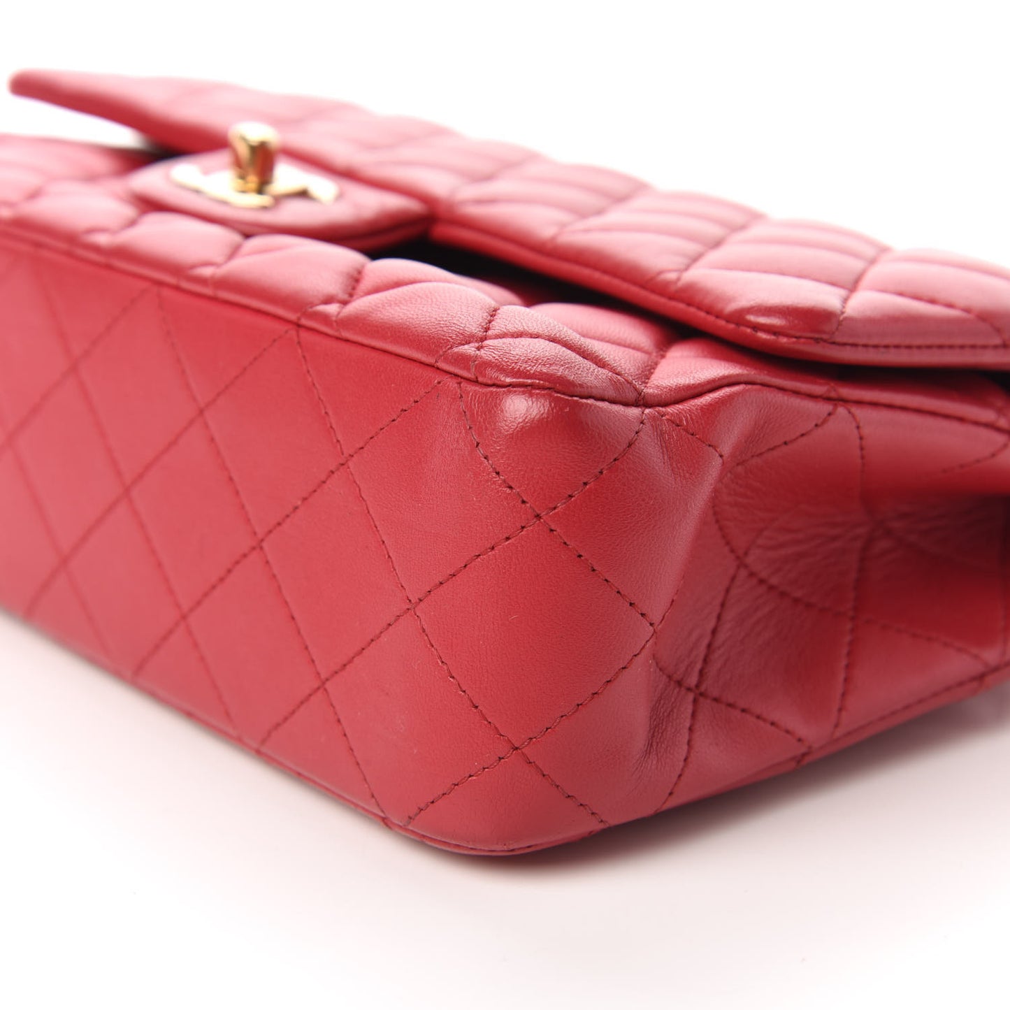 Lambskin Quilted Medium Double Flap Red