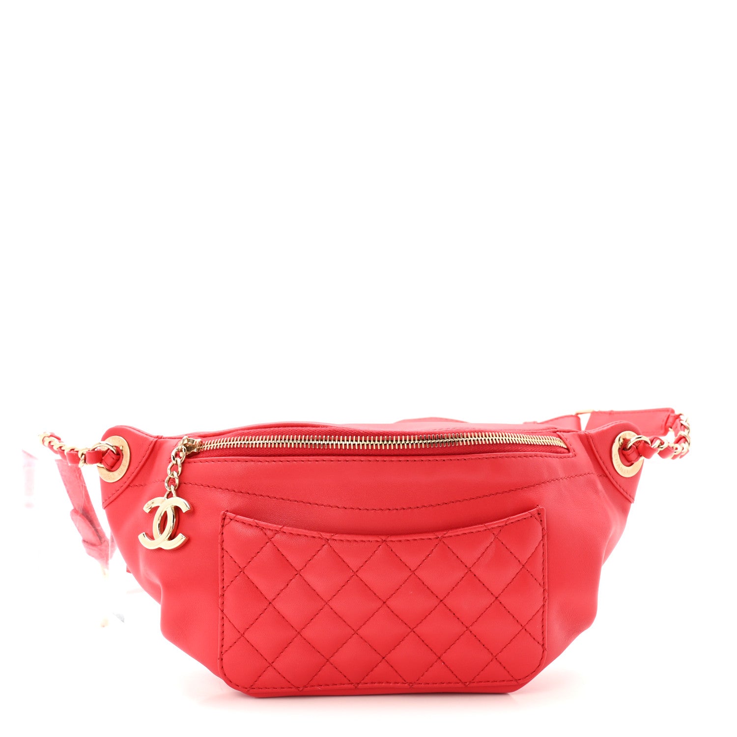 Chanel Lambskin Quilted Waist Bag Fanny Pack Red 1 of 10