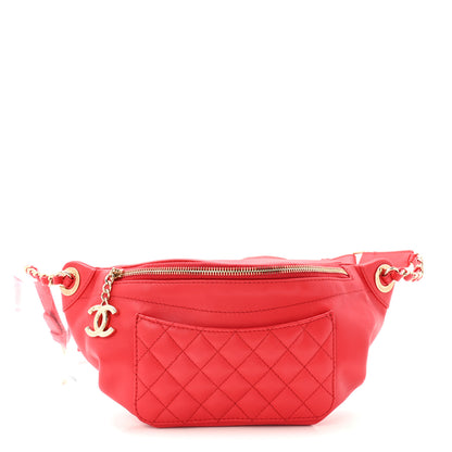 Chanel Lambskin Quilted Waist Bag Fanny Pack Red 1 of 10