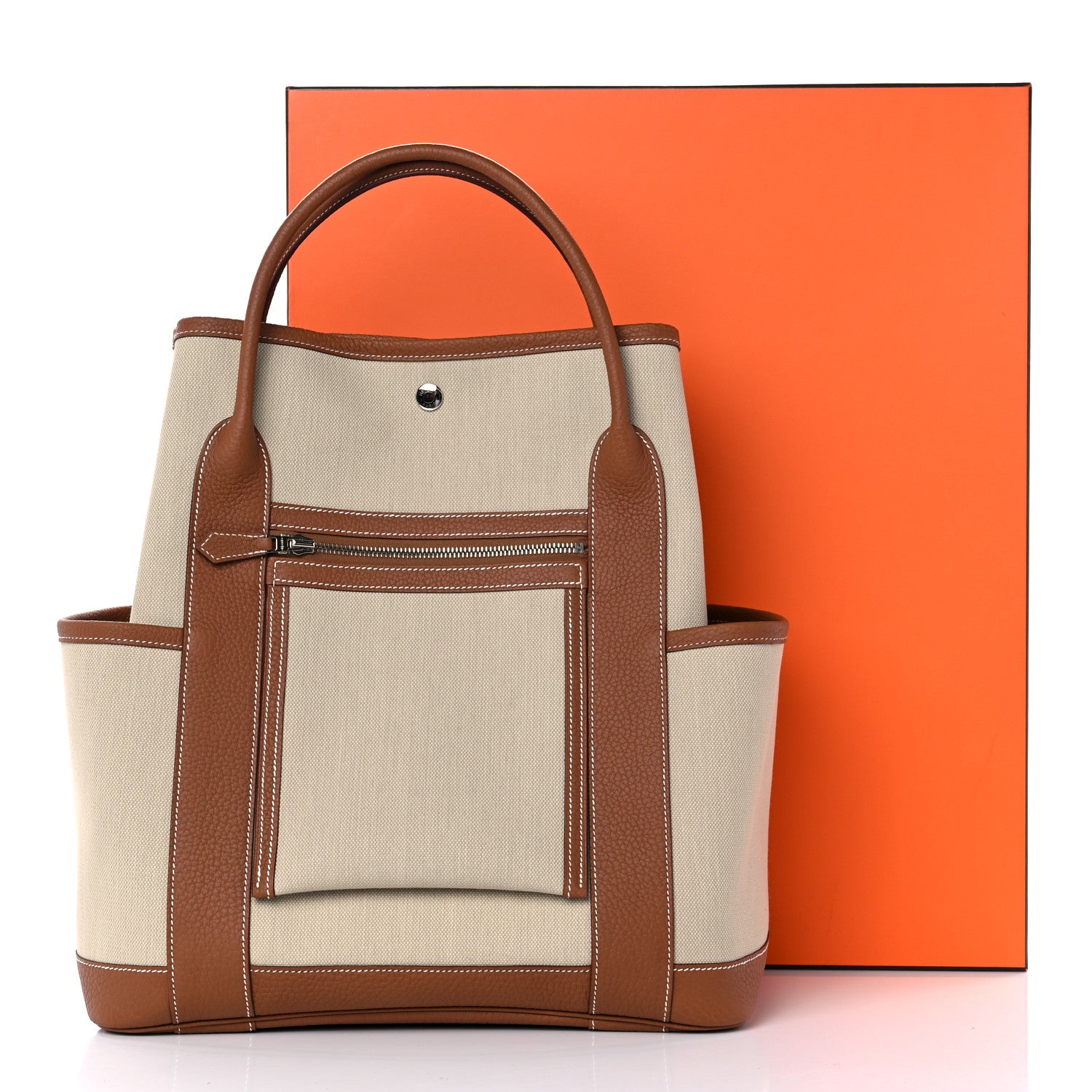 Hermes Toile Militaire Negonda Vertical Pockets Garden Party Beton Gold 9 of 9