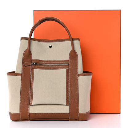 Hermes Toile Militaire Negonda Vertical Pockets Garden Party Beton Gold 9 of 9