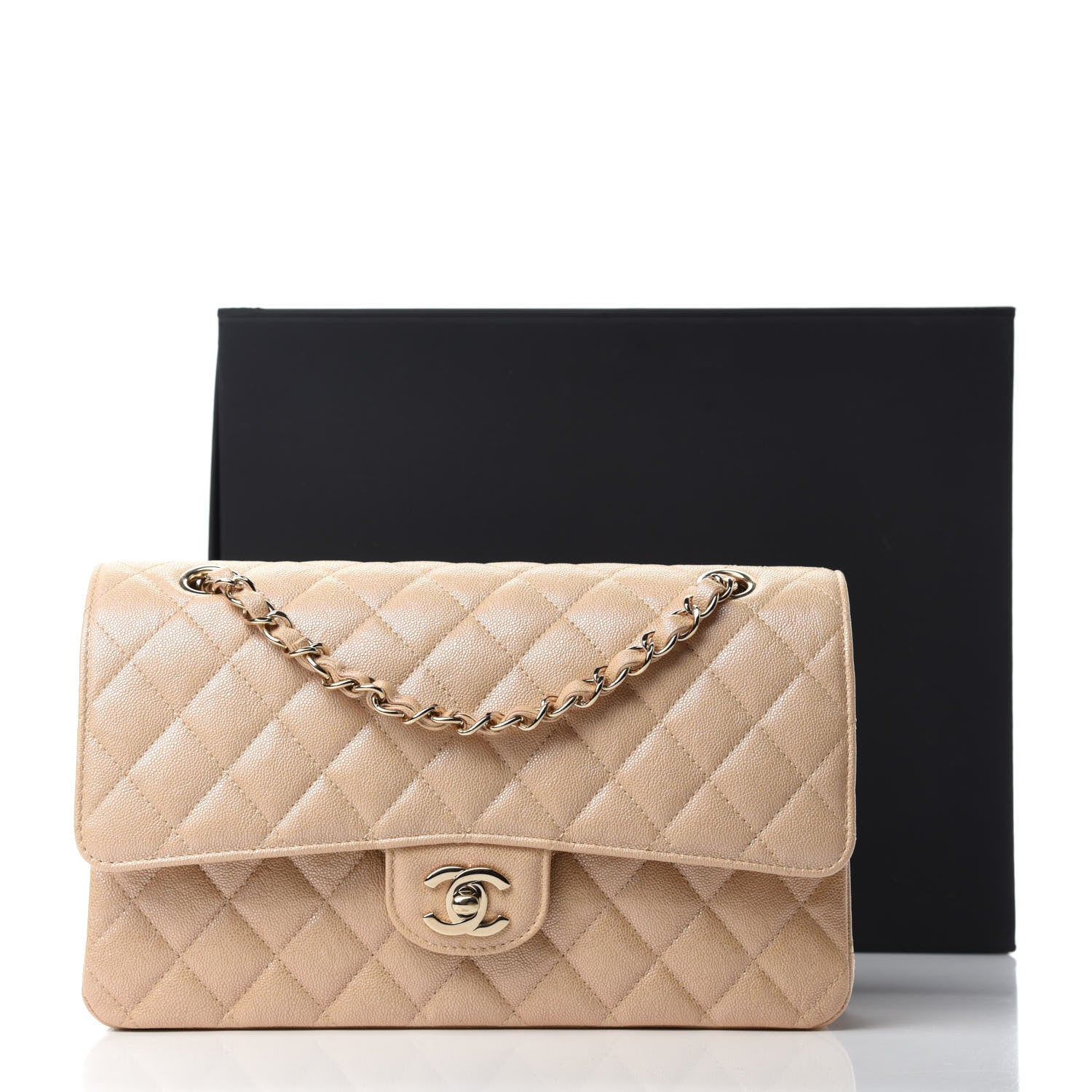Chanel Iridescent Caviar Quilted Medium Double Flap Beige 11 of 11