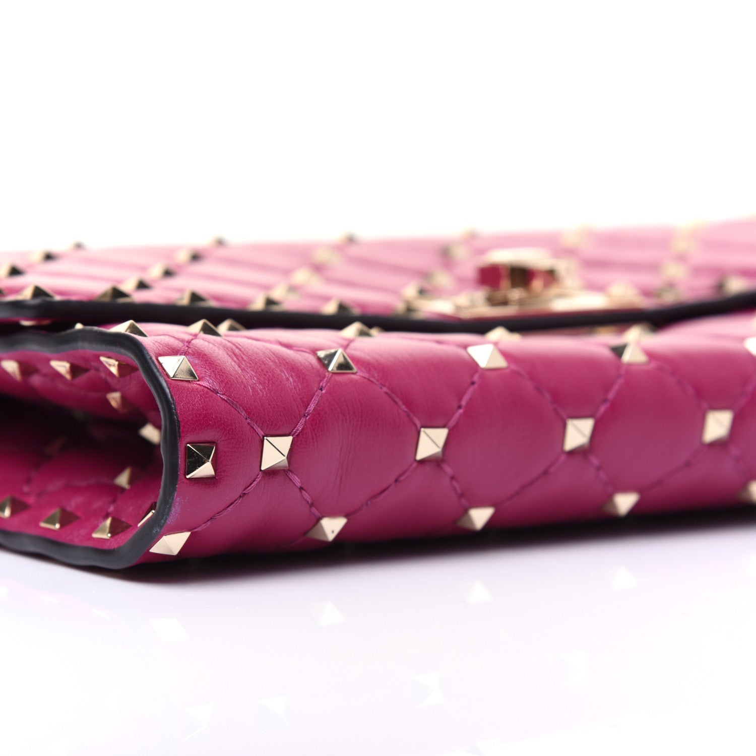 Valentino Garavani Nappa Rockstud Spike Wallet on Chain Raspberry 6 of 13