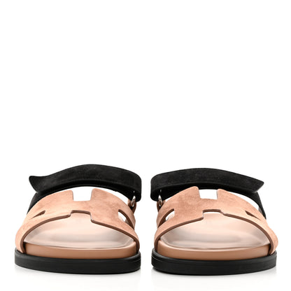 Hermes Suede Goatskin Womens Chypre Sandals 36 Rose Perle Black 2 of 9
