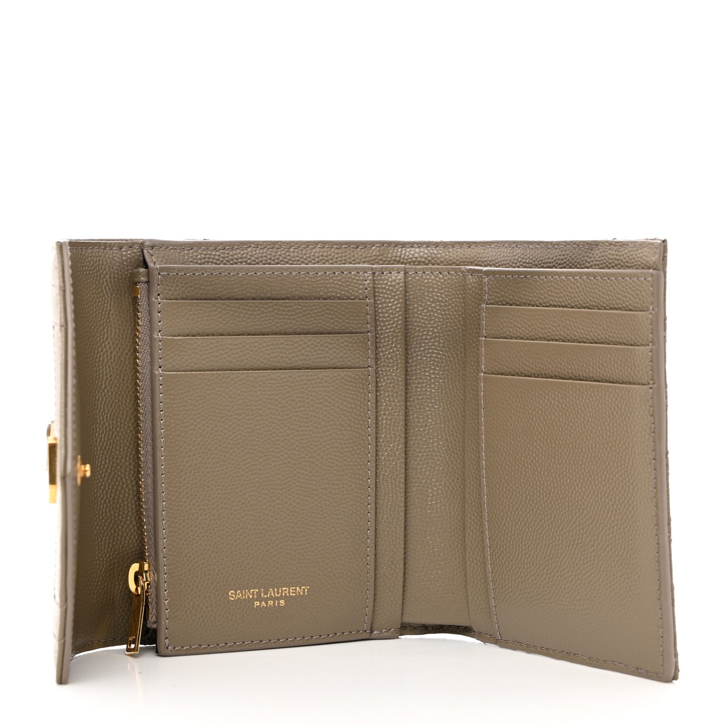 Grain De Poudre Mixed Matelasse Triquilt Monogram Compact Tri Fold Wallet Greyish Brown