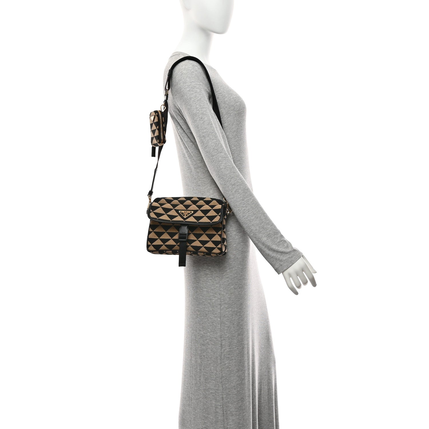 Prada Jacquard Saffiano Triangolo Symbole Embroidered Pocket Single Snap Buckle Messenger Flap Bag  Black Corda 2 of 10