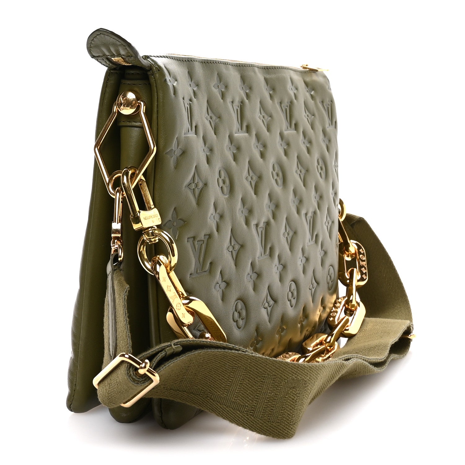 Louis Vuitton Lambskin Embossed Monogram Coussin MM Khaki 3 of 9