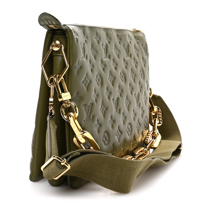 Louis Vuitton Lambskin Embossed Monogram Coussin MM Khaki 3 of 9