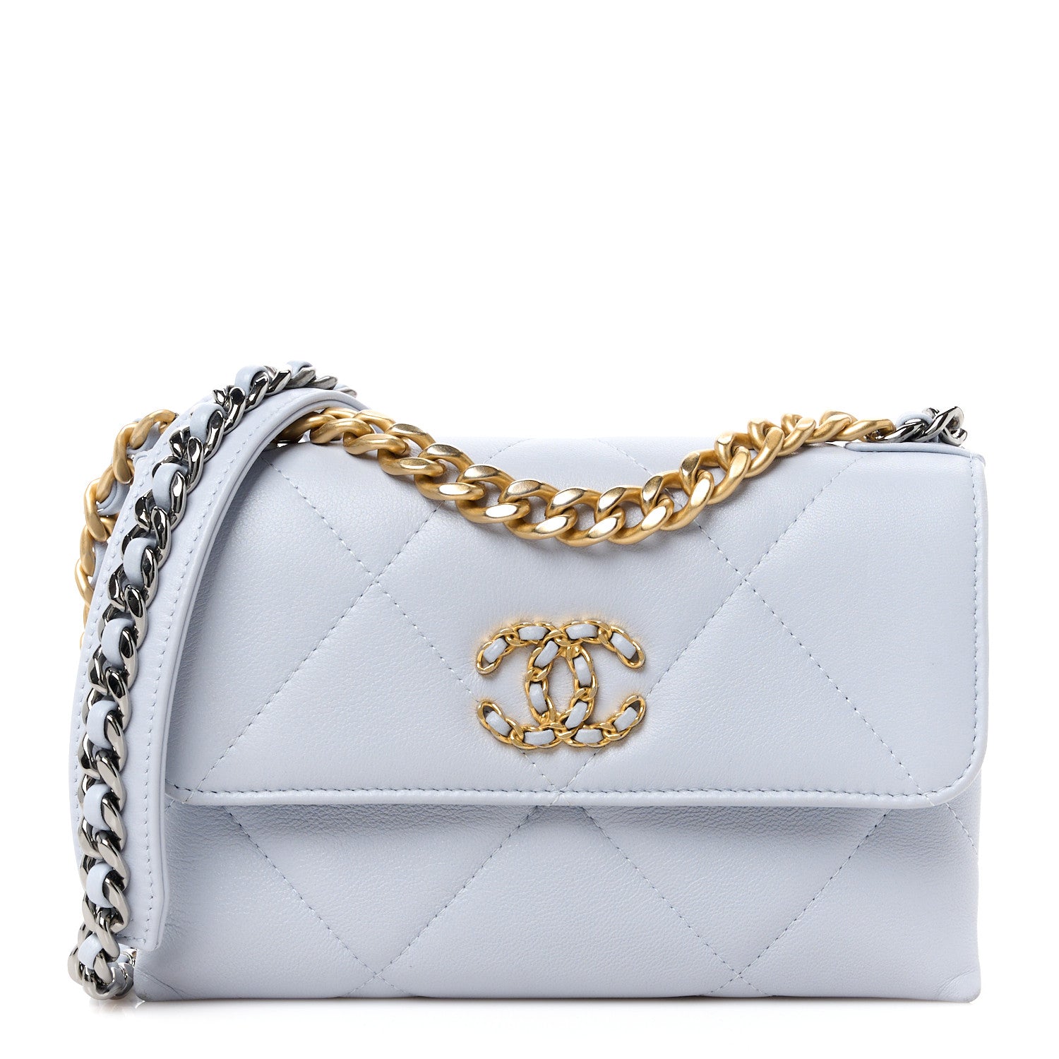 Chanel Lambskin Quilted Chanel 19 Flap Clutch Light Blue 1 of 14