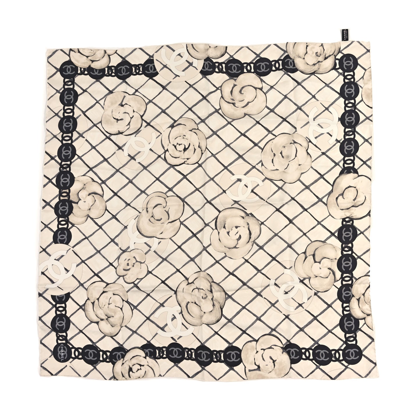 Silk Camellia CC Square Scarf Ivory