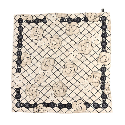 Chanel Silk Camellia CC Square Scarf Ivory 1 of 3