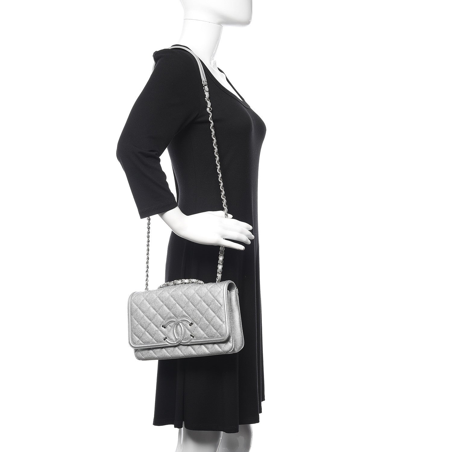 Chanel Metallic Caviar Quilted Medium CC Filigree Flap Silver 2 of 12