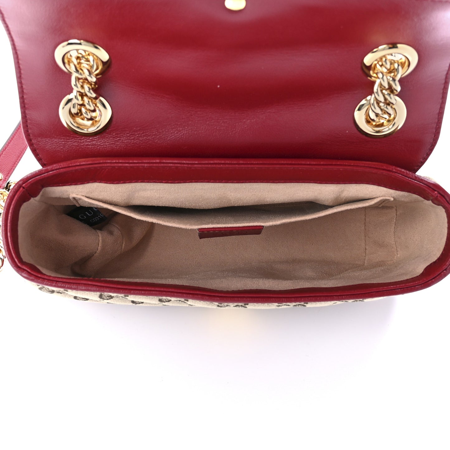 Monogram Azalea Calfskin Matelasse Diagonal Mini GG Marmont Shoulder Bag Beige Ebony New Cherry Red