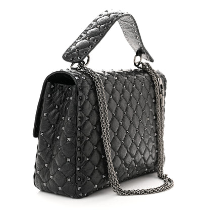 Valentino Garavani Craquele Nappa Large Rockstud Spike Shoulder Bag Black 3 of 9