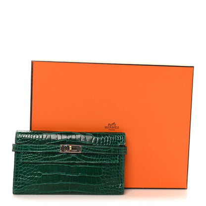 Hermes Shiny Alligator Kelly Tri-Fold Longue Wallet Vert Emeraude 10 of 10
