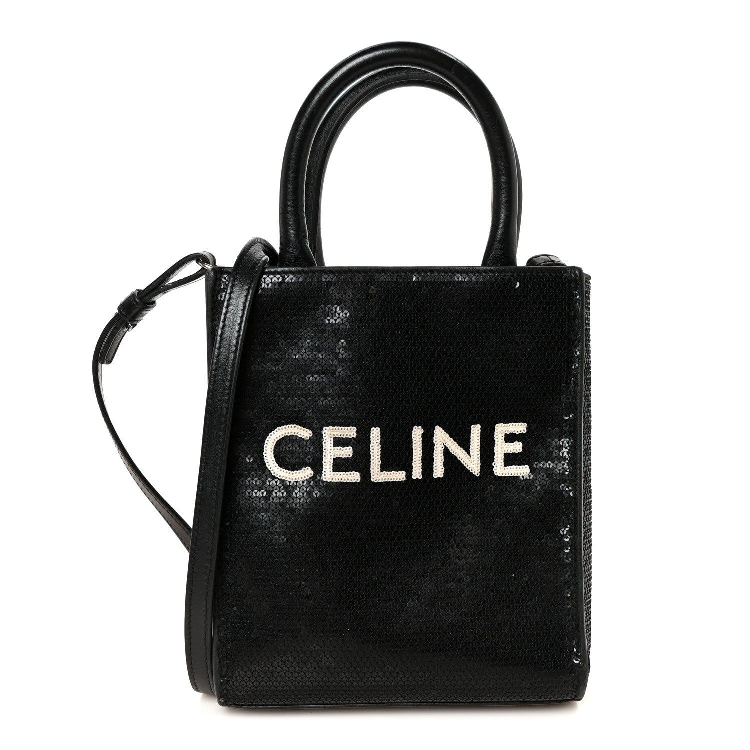 Celine Sequin Calfskin Mini Vertical Cabas Black White 1 of 11