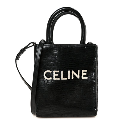Celine Sequin Calfskin Mini Vertical Cabas Black White 1 of 11