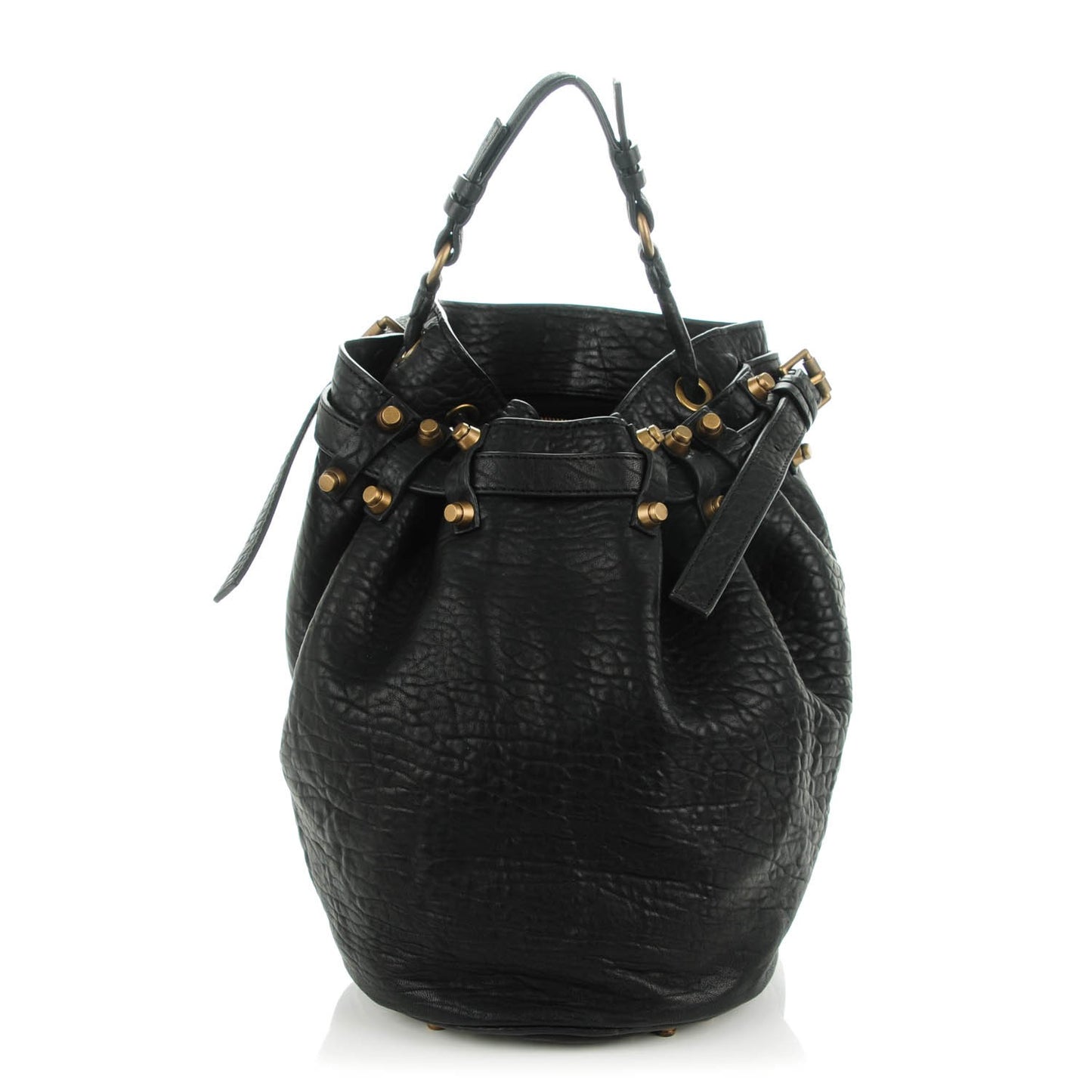 Pebbled Lambskin Diego Bucket Black Antique Brass Hardware