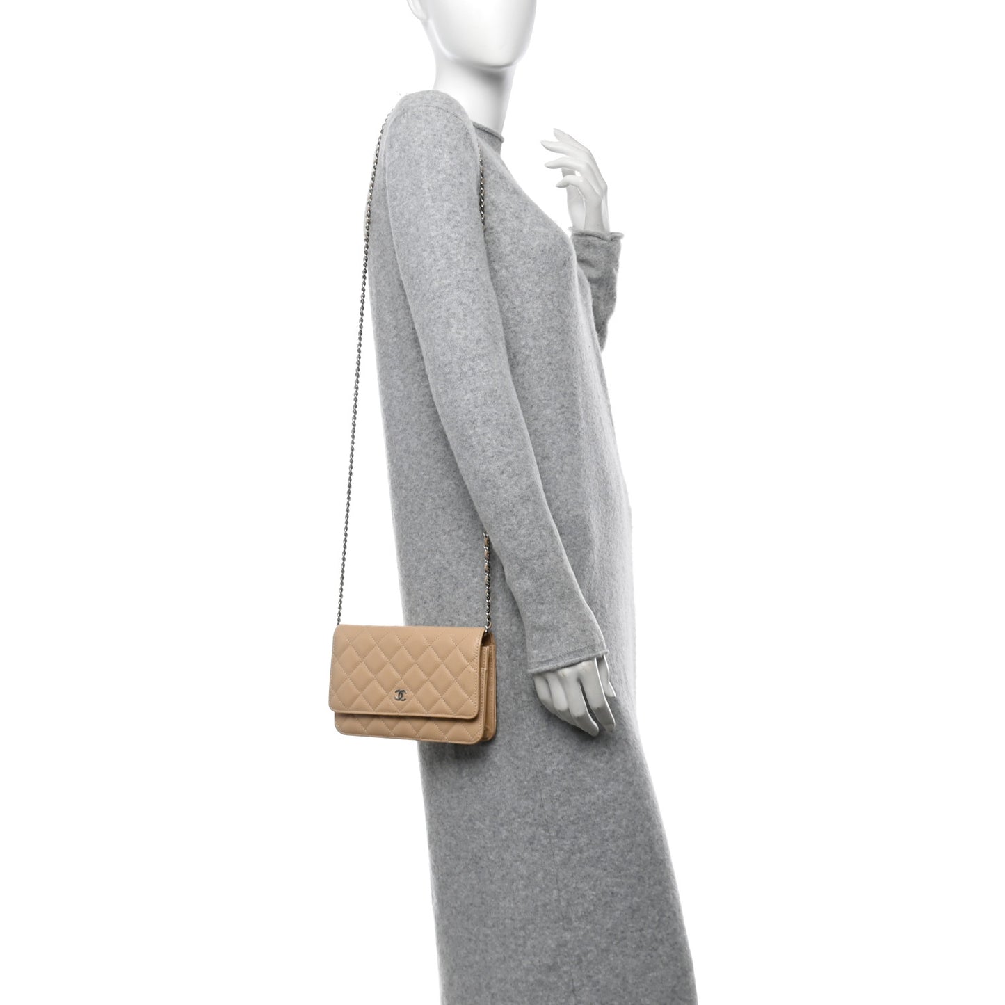 Caviar Quilted Wallet On Chain WOC Beige