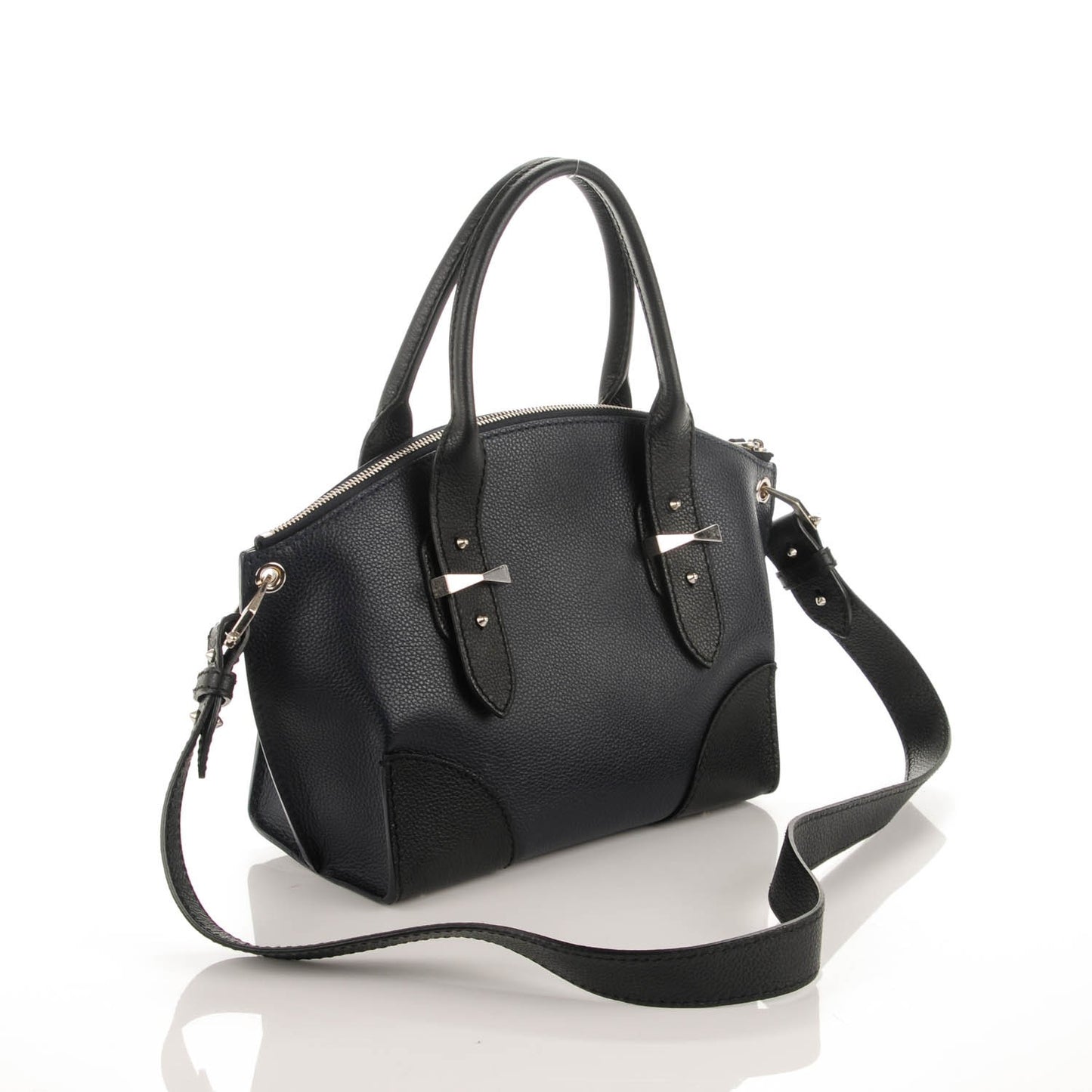 Grained Calfskin Small Bi-Color Legend Satchel Navy Black