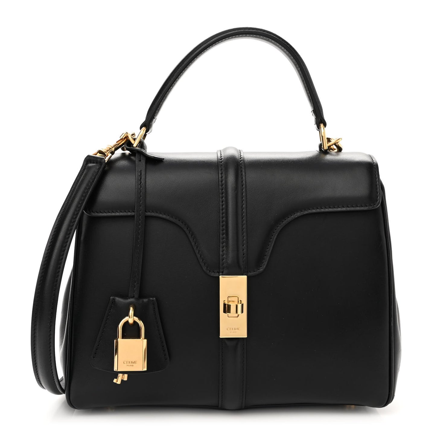 Satinated Calfskin Small 16 Top Handle Bag Black
